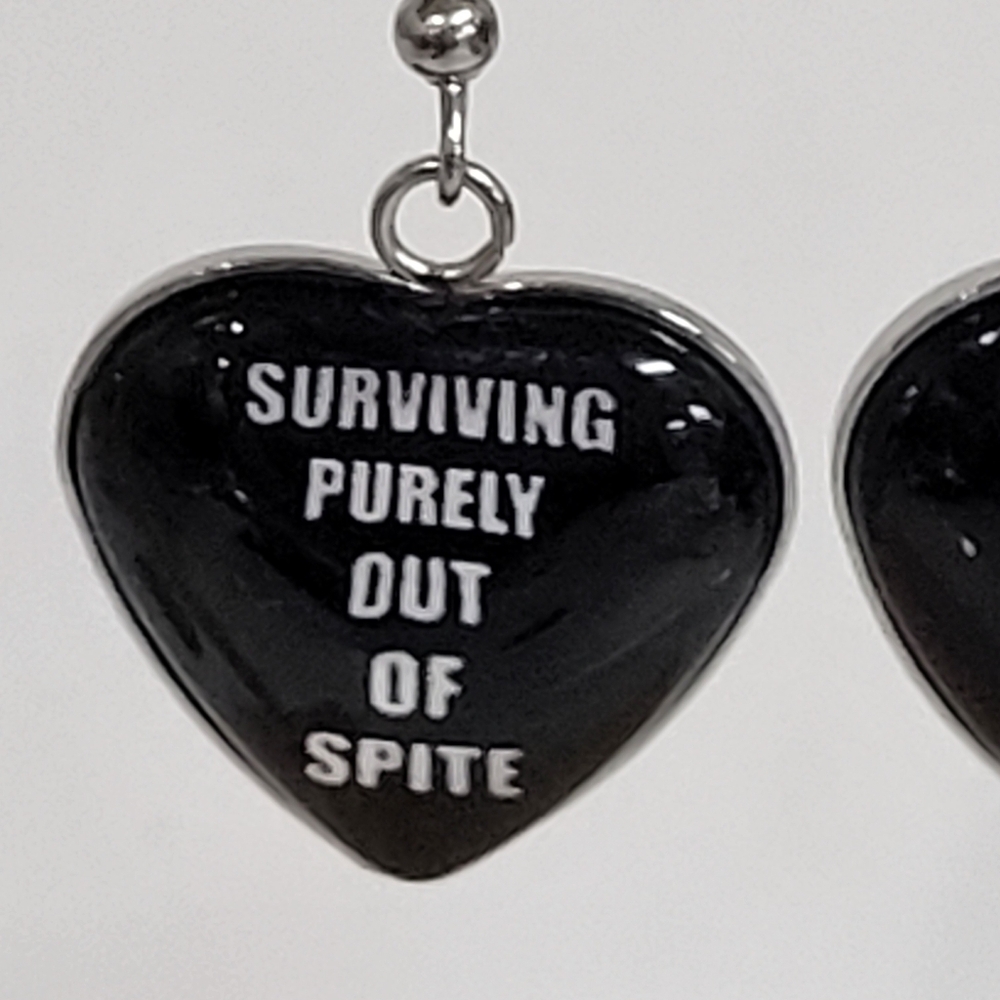 Custom Back Surviving Purely Out Of Spite 😛 Heart Earrings Dark Funny Got - Picture 5 of 8